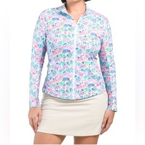 Gottex Seashell Print Zip Front Jacket Long Sleeve Activewear Top Size Small NWT